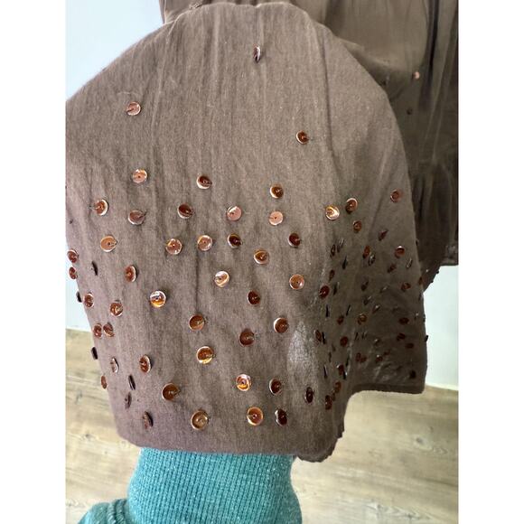 Vtg Route 66 90s Y2k Boho Whimsigoth Skirt Drop Waist Ruffle Sequin brown - Picture 2 of 10
